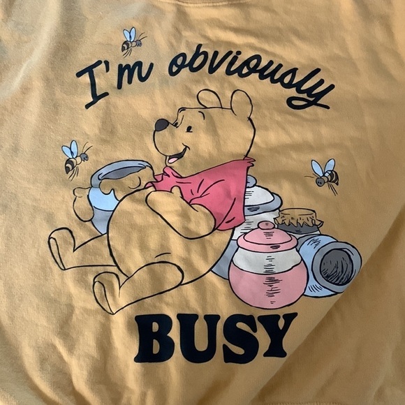Disney - Yellow Winnie The Pooh "I'm Obviously Busy" Crewneck Sweatshirt Sz L - Picture 8 of 9